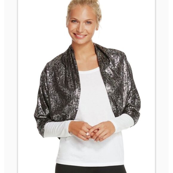 Fabletics Nightshade Jersey Shrug / Infinity Wrap Printed Black Silver Icicle - Picture 9 of 9